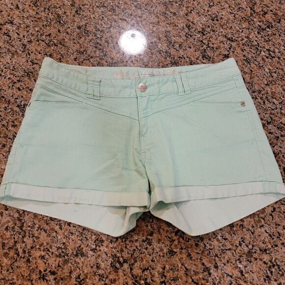 EXPRESS Mint Green Denim Shorts size 10 - Picture 1 of 3